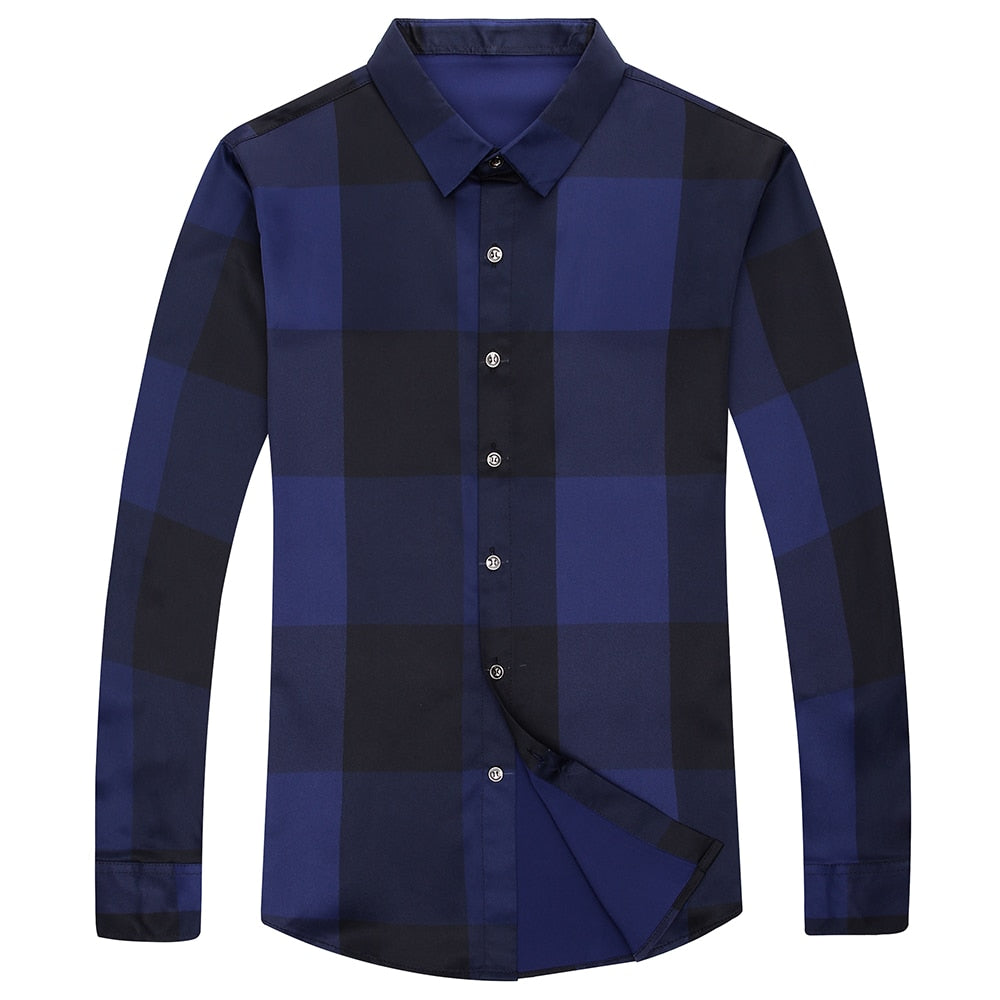 2021 Brand Casual Luxury Plaid Long Sleeve Slim Fit Men Shirt Streetwear Social Dress Autumn Shirts Mens Fashions Jersey 92339