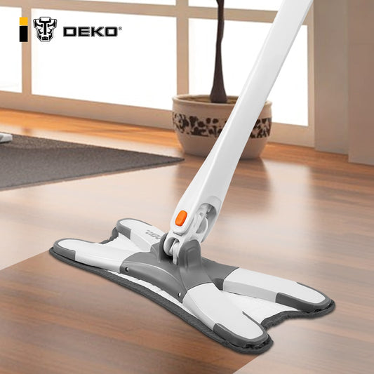 DEKO Manual Extrusion Floor Mop Easy Wringing Household Cleaning Hand Free Washing Flat Mops With Microfiber Replace Pads