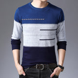 Autumn Winter Pullover Men Round Collar Striped Cotton Sweaters Slim Fit Pull Homme Knitwear 2022