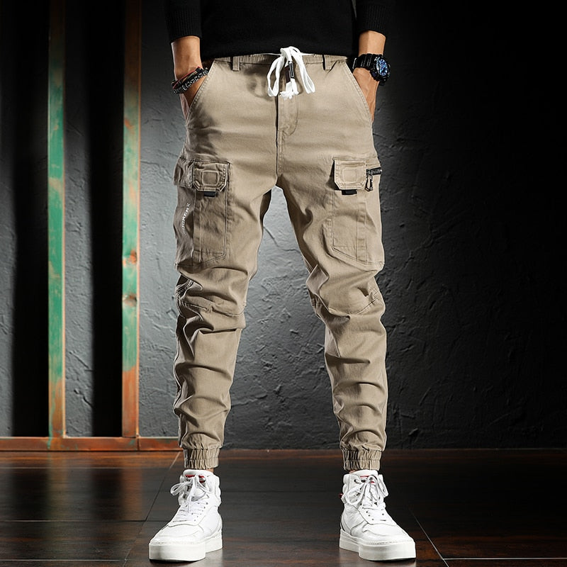 High Street Fashion Designer Joggers Jeans Men Khaki Casual Multi Pockets Cargo Pants Hombre Loose Fit Hip Hop Harem Trousers