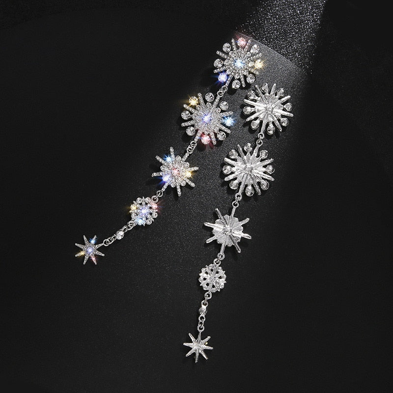 FYUAN Shine Snowflake Rhinestone Drop Earrings for Women Long Tassel Crystal Earrings Weddings Engagement Jewelry Gift