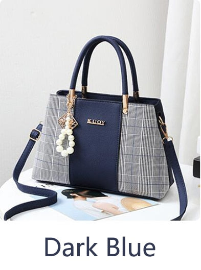 PU Leather Large Capacity Woman Handbag Grid Shoulder Bag Fashion Casual Luxury Designer Patchwork Crossbody Pack