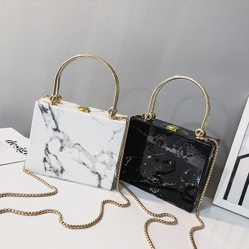 fashion marble box women handbags designer chains shoulder crossbody bags luxury pu leather lady evening clutch bag female purse