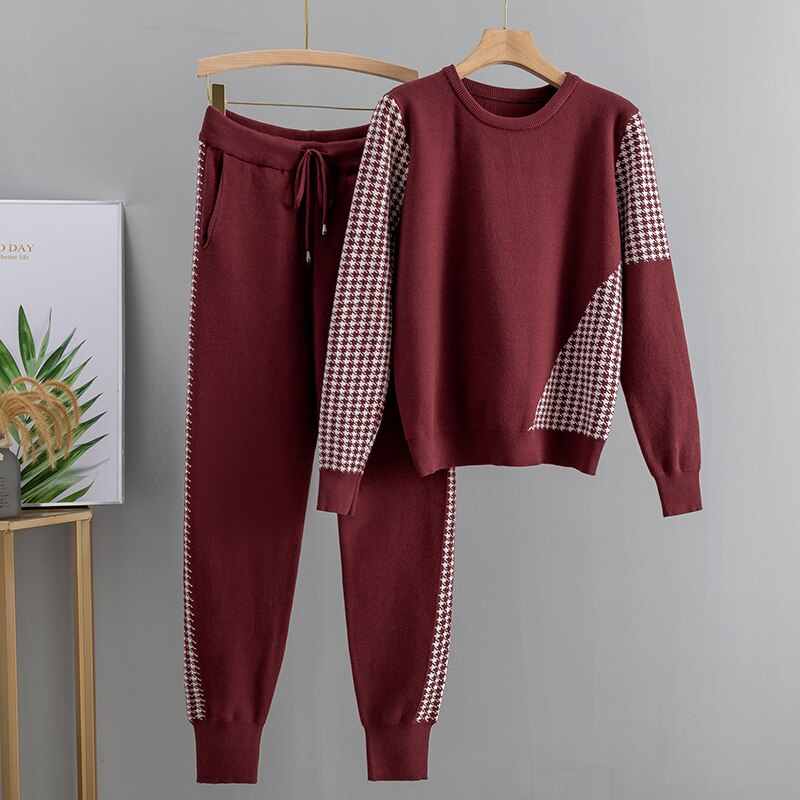 GIGOGOU Women Track Suits Sets Autumn Winter O Neck Pullover + Knitted Long Harem Pants Set Soft Warm Knitted Sweater Tracksuits