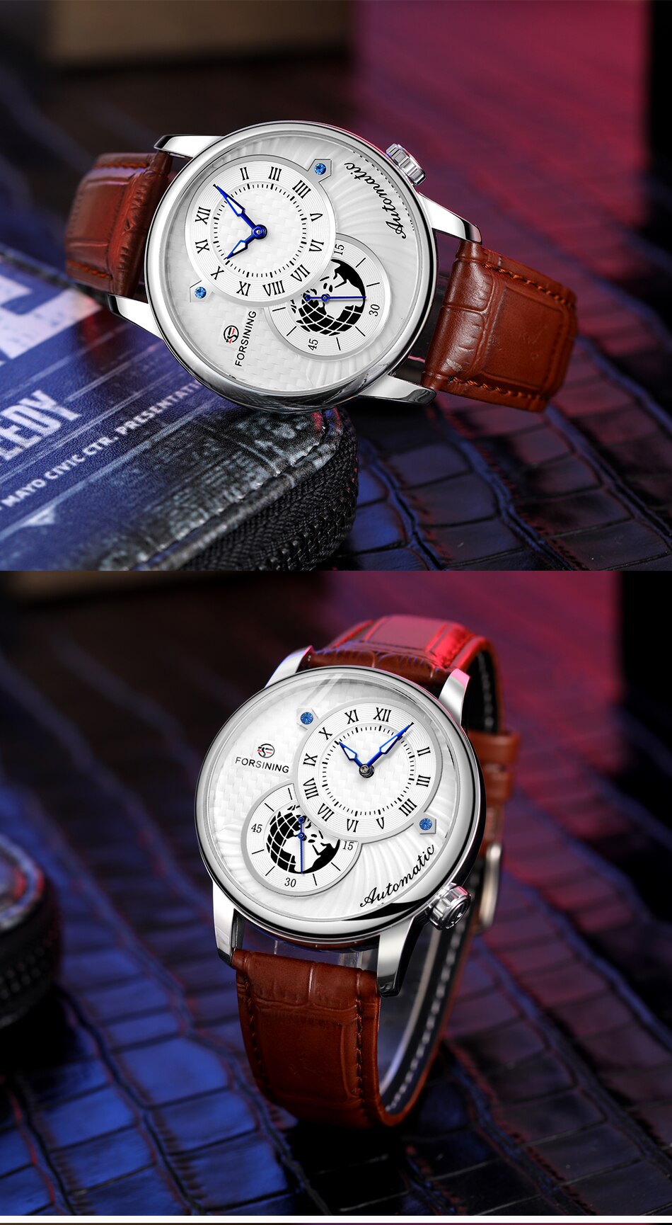 New FORSINING FSG8201 Men's Watch Waterproof Mechanical Mens Watches Leather Belt Luxury Business Automatic Watch Men Wristwatch