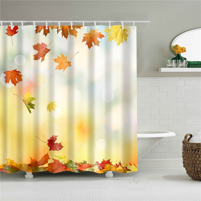 Maple Cactus Autumn Leaves Shower Curtains Bathroom Curtain Frabic Waterproof Polyester Multiple Sizes Bath Bathroom Curtain