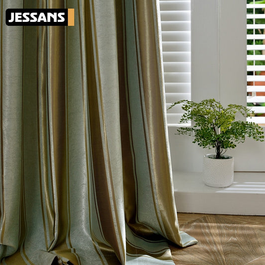 Modern Simple Stripe Curtains Jacquard Black Silk Shade Curtains for Bedroom Blackout Curtains for Living Room