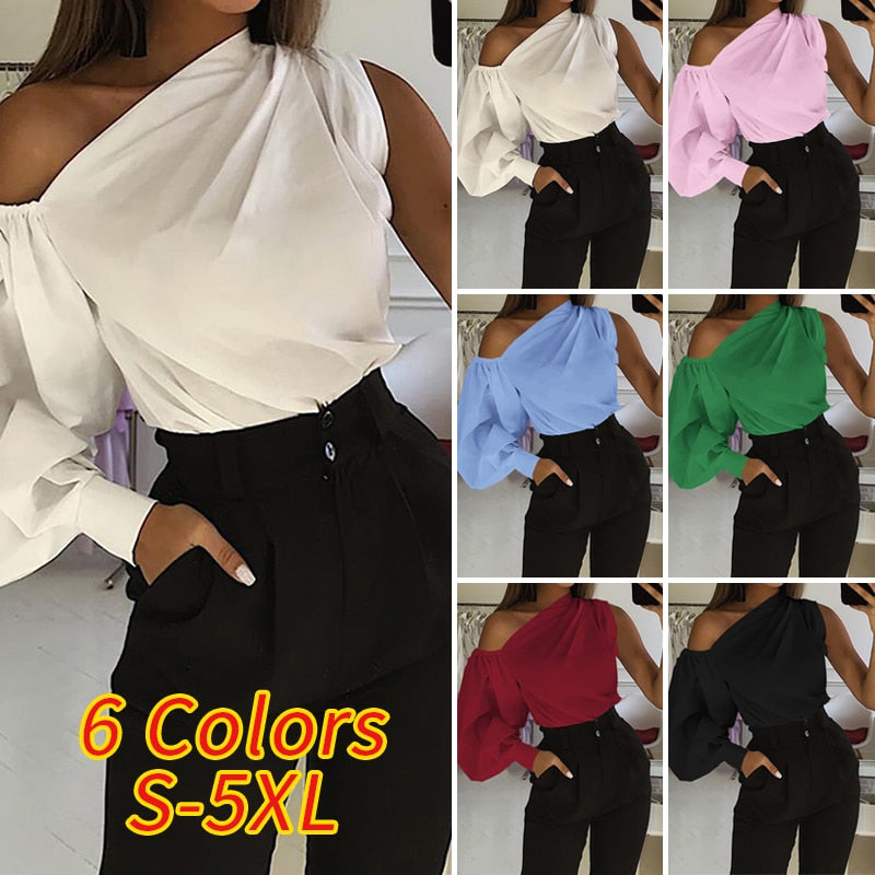 2021 Celmia Women Fashion Long Sleeve Shirts Plus Size Solid Cold Shoulder Blouses Casual Loose Tops Ladies Elegant Work Blusas