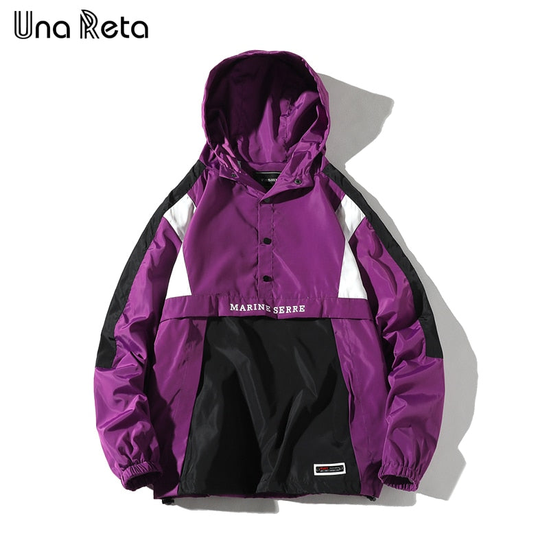 Una Reta Hooded Jackets Men New Patchwork Color Block Pullover Jacket Fashion Tracksuit Coat Men Hip Hop Streetwear Jacket Men