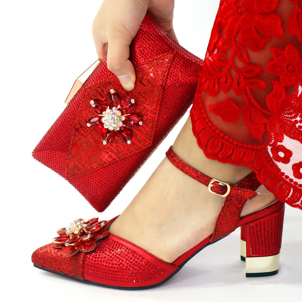 African Style Elegant Ladies Shoes And Matching Bag Set 2019 Italian Design Rhinestone High Heels Shoes And Bag Set For Party