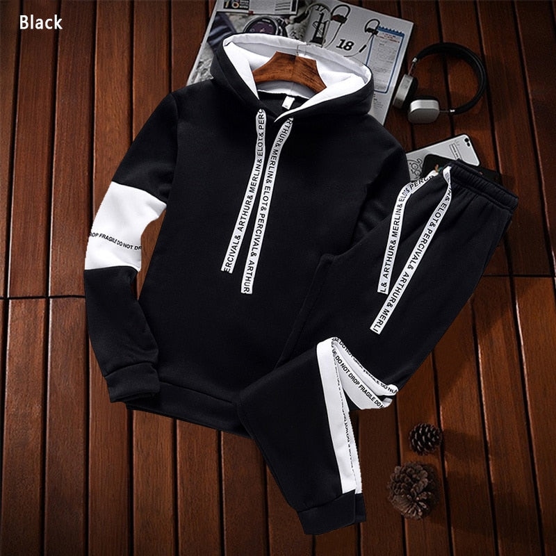 Men's Sweatshirt Sets Pullover+Trousers Tracksuit 2 Piece Pant Plain Streetwear Boy Hoodies Joggers Suit Male Clothing Promotion