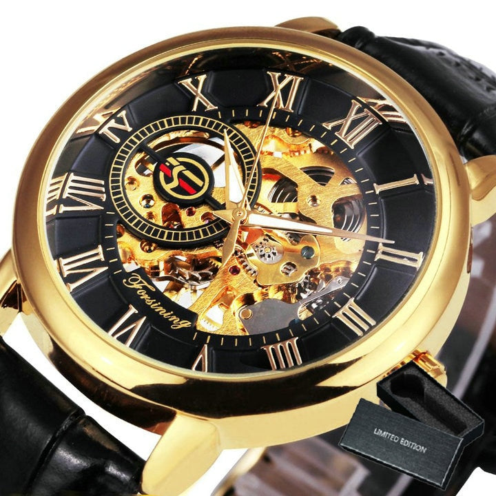 Mechanical Man Gold Watch Mens Watches Top Brand Luxury 2021 WINNER Clock Male Skeleton Leather Forsining 3d Hollow Engraving