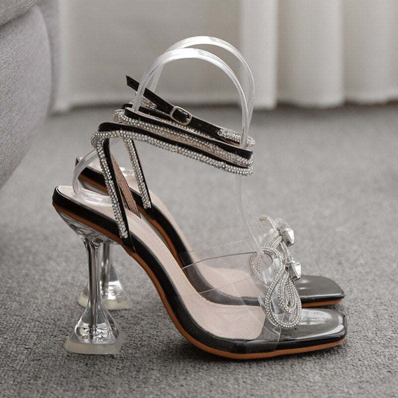 Runway style Women Sandals Luxury Rhinestones Bowknot Ankle strap High heels Summer Party Wedding Shoes Female Gladiator Sandals