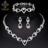 TREAZY Silver Color Rhinestone Crystal Bridal Jewelry Sets for Women Necklace Earrings Bracelet Set Wedding Jewelry Accessories