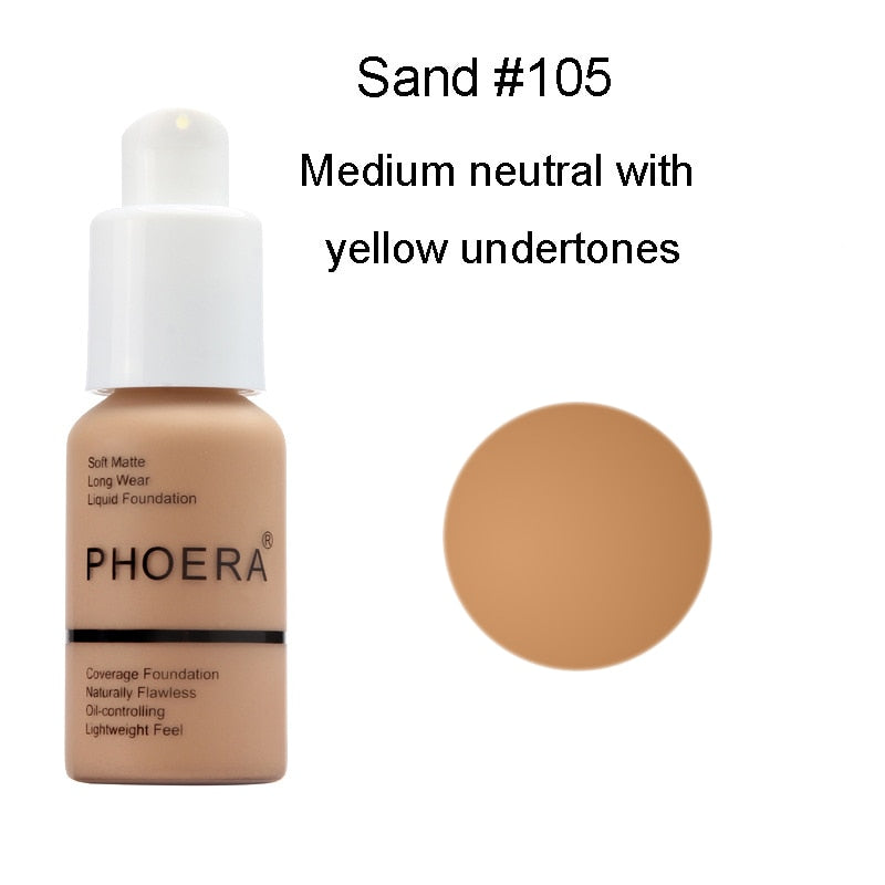 PHOERA 10Colors Soft Matte Full Coverage Liquid Foundation Concealer Longlasting Face Foundation Moisturizer Face Liquid Foundat