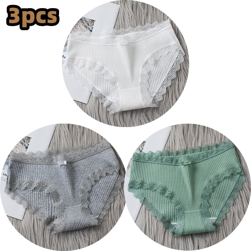 3PCS/lot Cotton Panties Women Comfortable Underwears Sexy Middle-Waisted Underpants Female Lingerie Big Size Ladies Briefs