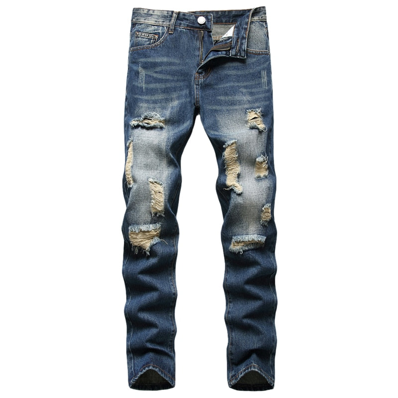 2022 Autumn New Fashion Retro Hole Jeans Men Pants Cotton Denim Trouser Male Plus Size High Quality Jeans