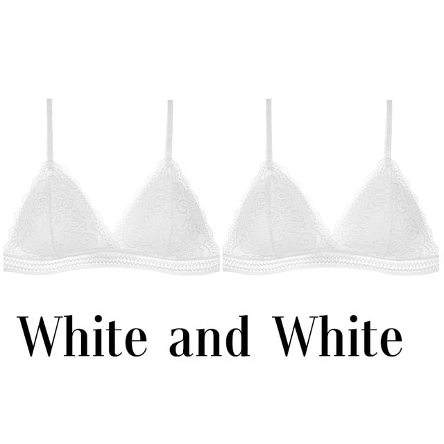 1/2PCS Women Bralette French Style Lace Bra Girls Triangle Cup Lingerie Deep V Wireless Underwear Soft Thin Seamless Bra