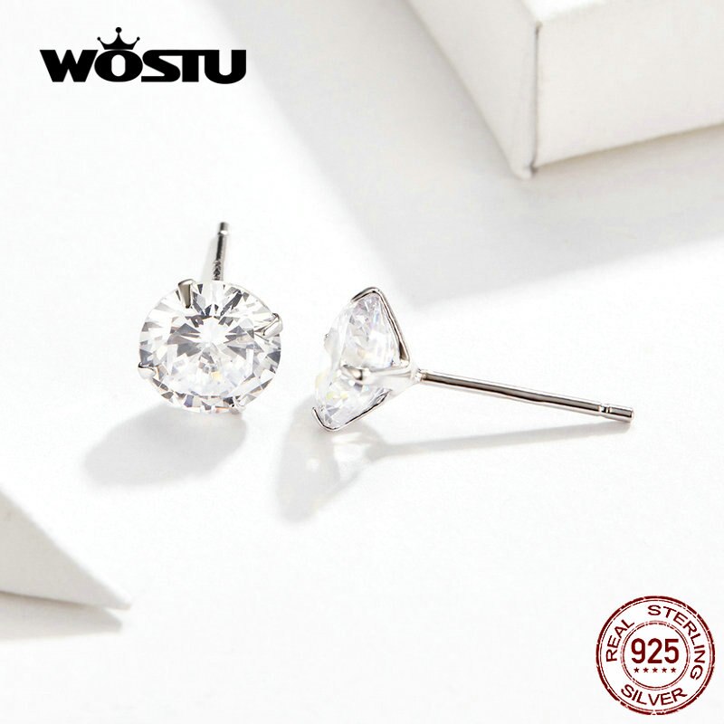 WOSTU 925 Sterling Silver Dazzling CZ Zircon Stud Earrings For Women Girlfriend Daily Jewelry Gift CTE166