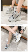Women Platform Sneakers 2021 Summer Breathable Mesh Shoes Women Wedges Heels Casual Shoes 11 CM Thick Sole Trainers White Shoes
