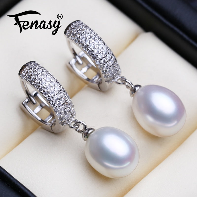 FENASY 925 Sterling Silver Drop Earrings Natural Freshwater Pearl Earrings For Women Handcrafted Fashion Party Wedding Jewelry