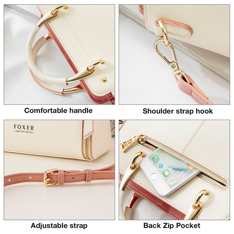 FOXER Handbag Women Purse Female Split Leather Crossbody Shoulder Bags Large Capacity Handbags Stylish Messenger Bags Chic Totes