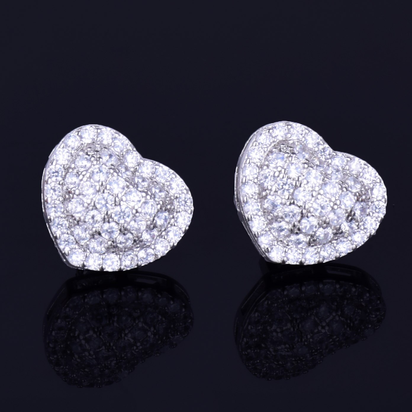 Heart-shaped Earring White Color Full Cubic Zircon Women Fashion Hip Hop Jewelry for Gift 14MM