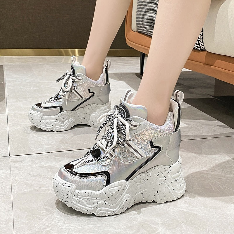 Women Platform Sneakers 2021 Summer Breathable Mesh Shoes Women Wedges Heels Casual Shoes 11 CM Thick Sole Trainers White Shoes