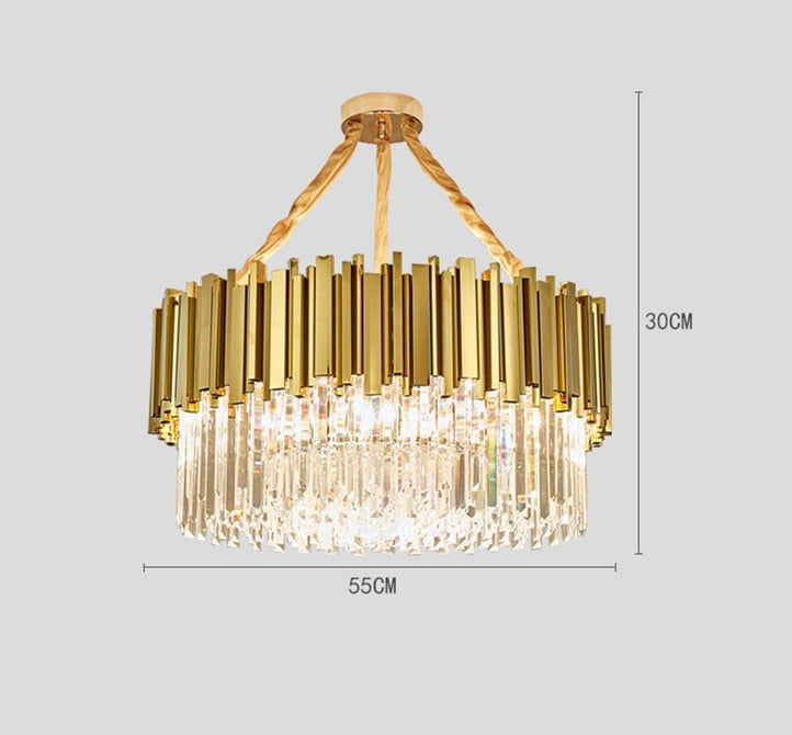 Luxury Plated Gold Metal Led Pendant Lights E14 Lustre K9 Crystal Luminarias Dining Room Straight Pendant Lamp Lighting Fixtures