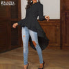 Womens Ruffle Tops 2021 ZANZEA Asymmetrical Blouse Elegant Casual Swallowtail Shirts Female Lapel Blusa Solid Tunic Plus Size