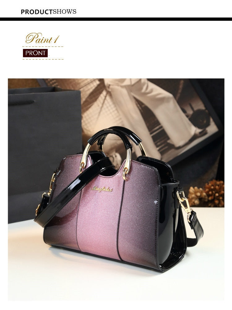 New arrival korean style simple pillow shoulder bags handbags women famous brands top handle bag patent leather messenger clutch