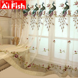 Luxury Gorgeous Exquisite Blackout Curtains for Living Room Peacocks Embroidery Floral Tulle Voile Curtains for Bedroom M043#50