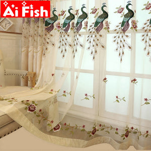 Luxury Gorgeous Exquisite Blackout Curtains for Living Room Peacocks Embroidery Floral Tulle Voile Curtains for Bedroom M043#50