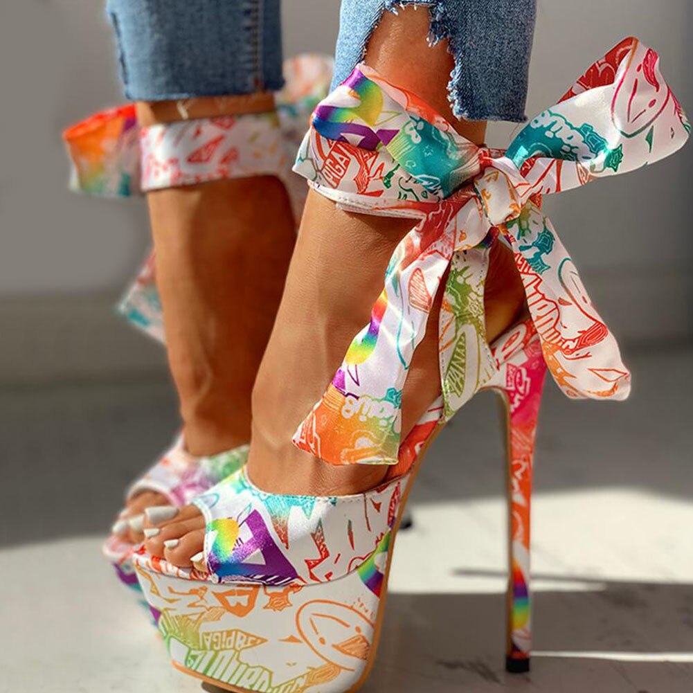 Doratasia 2020 sexy shoes Print super thin high heels Shoes sandals women Summer Party platform ankle-wrap Woman sandals female