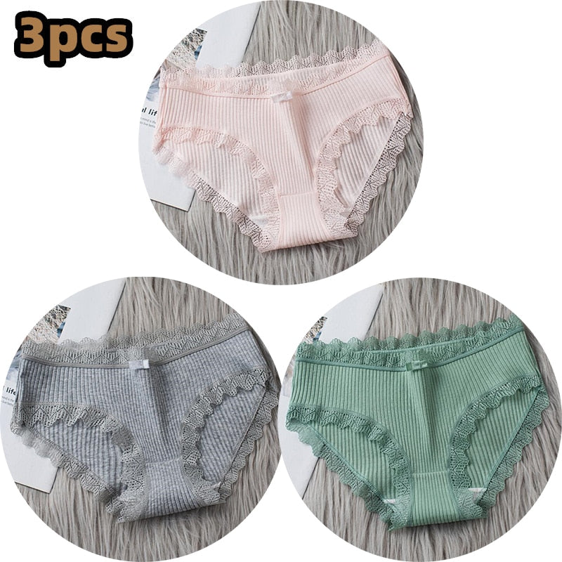 3PCS/lot Cotton Panties Women Comfortable Underwears Sexy Middle-Waisted Underpants Female Lingerie Big Size Ladies Briefs