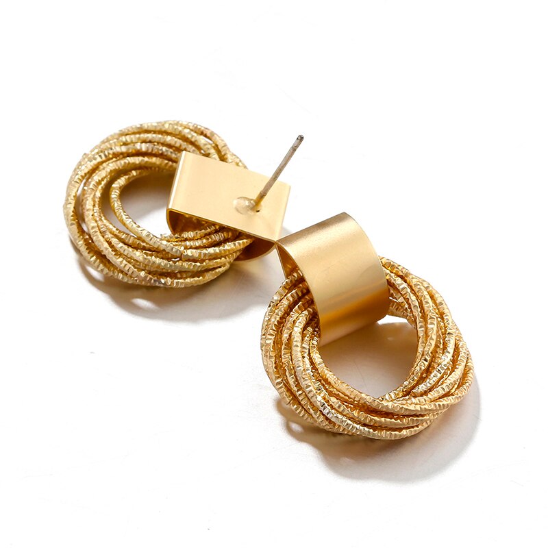 Flashbuy Fashion Gold Round Alloy Earring For Women Statement Korean Geometric Drop Earrings Wedding Jewelry Accessories