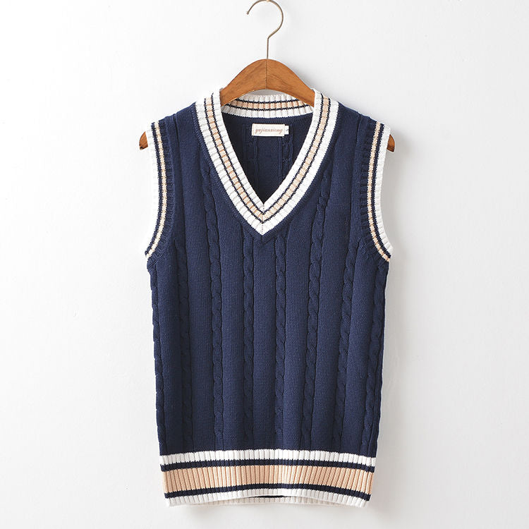 Sweater Vest Men Autumn Winter Plus Velvet V-neck Striped Big Size 5XL Oversize Mens Couples Preppy Style Students Vests Ulzzang