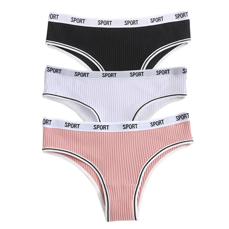 3PCS Women's Cotton Letter Panties Lingerie Girls Solid Color Briefs Sexy Sport Underpants Fashion Female Underwear Intimates