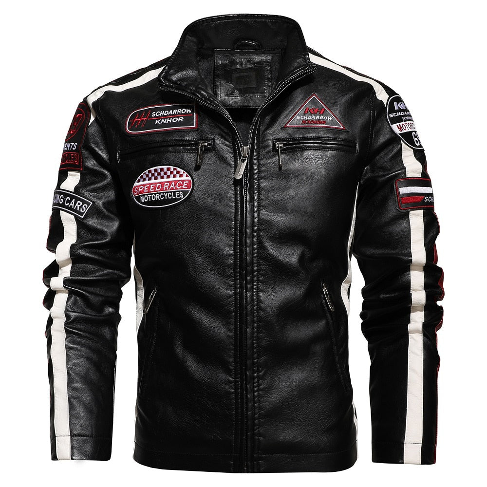 Aliksada Men Autumn Winter New Fashion Motor Biker Leather Jackets Coat Men Vintage Style Patchwork PU Faux Leather Jackets Men