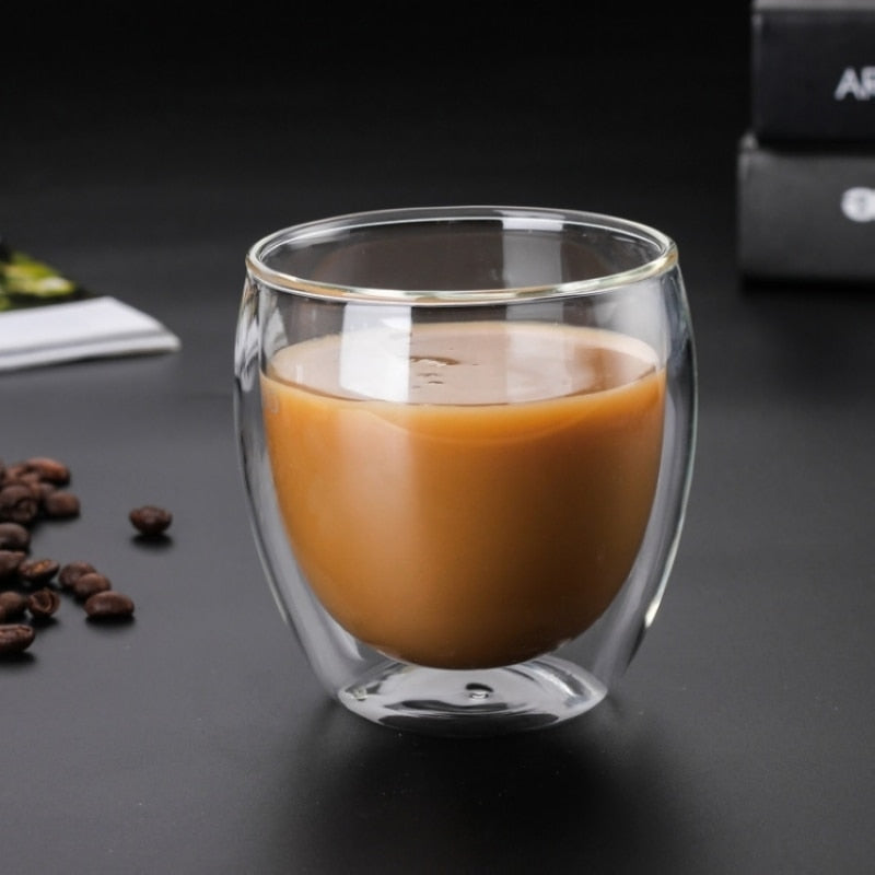 6 PCS/set 80 ml Heat-resistant Tea Glasses Cup Double Bottom Glass Lead Free Wine Whisky Milk Coffee Glass Mug Drink Ware Set