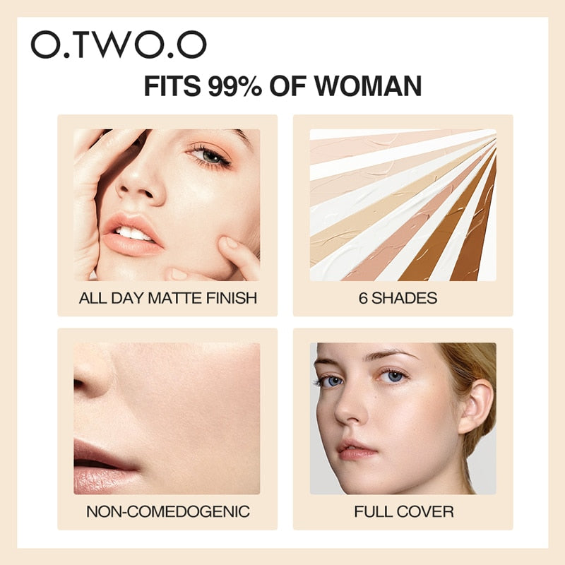 O.TWO.O Black Foundation Matte Cosmetics For Face Concealer Full Covering Moist Liquid Foundation Natural Whiten Makeup Base