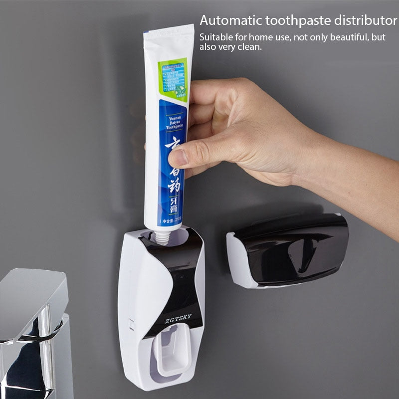 Automatic Toothpaste Dispenser Wall Mount Dust-proof Toothbrush Holder Wall Mount Storage Rack Bathroom Accessories Set Squeezer