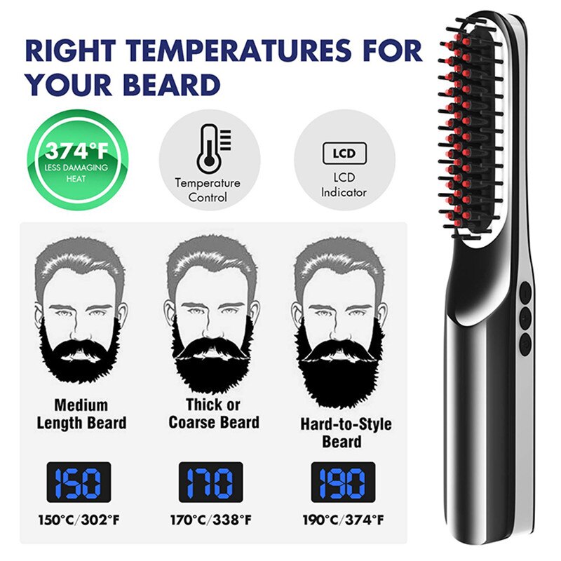 Cordless Beard Straightener Hair Comb Brush USB Rechargeable Wireless Anti Static Quick Heated Hair Straightening Styling Tools