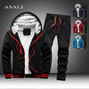 2021 Fleece Hooded Tracksuit Men 2 Pieces Set Sweatshirt + Sweatpants Sportswear Zipper Hoodies Casual Sets Mens Clothing S-5XL