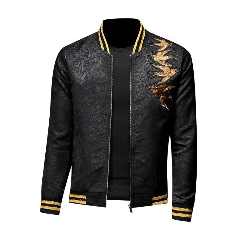 Jaqueta Masculina Spring New Gold Embroidery Print Jacket Men Slim Fit Bomber Print Jacket Retro Jacket Club Clothing Men 5xl-M