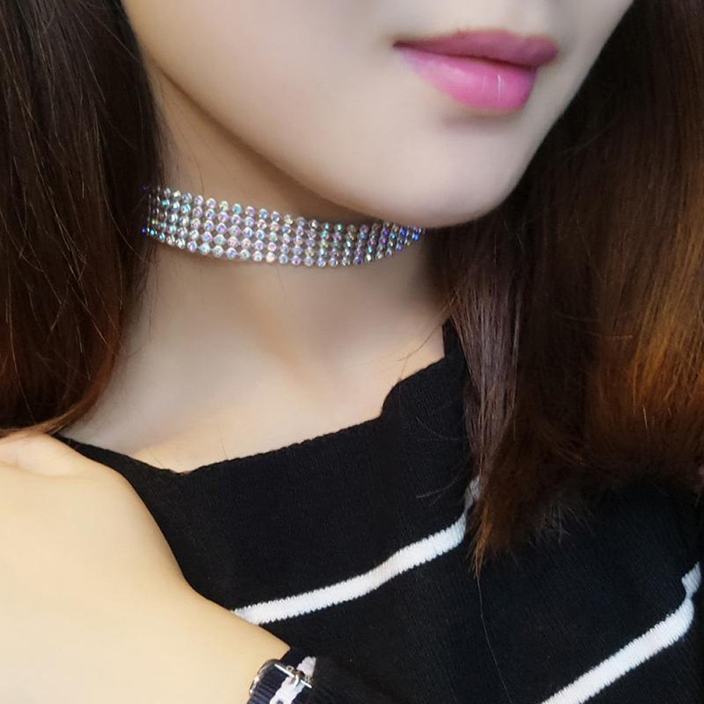 SUMENG 2022 Fashion European Style Women Bundle Neck Element Necklace Jewelry Punk Hip Hop Choker Inlay Rhinestone Collar Gift