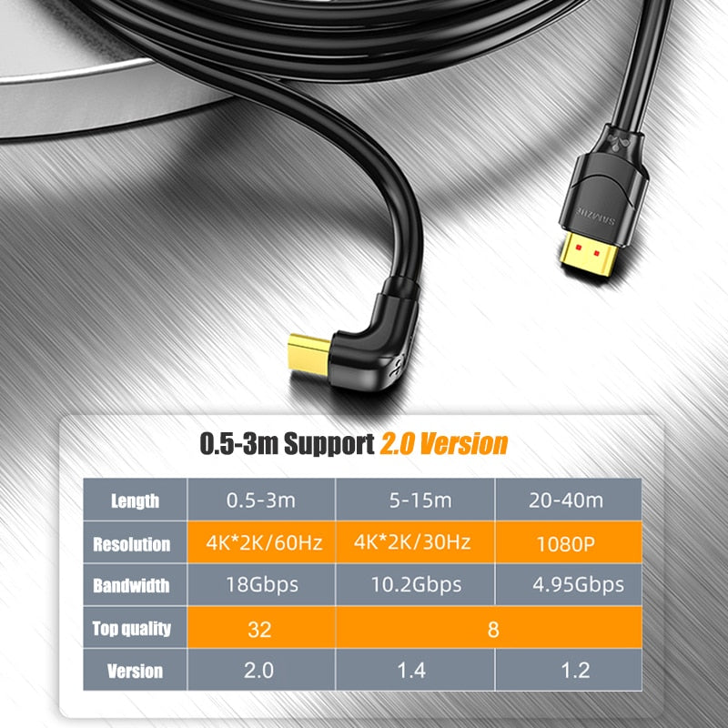 4K HDMI-Compatible 2.0 Cable 90/270 Degree Angle 2K*4K 1080P 3D for Labtop PC TV Box PS4 Video Audio Cable HDMI-Compatible 2.0