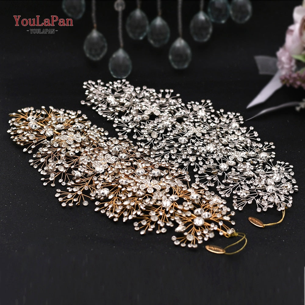 TOPQUEEN HP240 Golden Wedding Hair Jewelry Luxury Crystal Hair Ornaments Rhinestone Wedding Crown Woman Tiara Pageant Crown