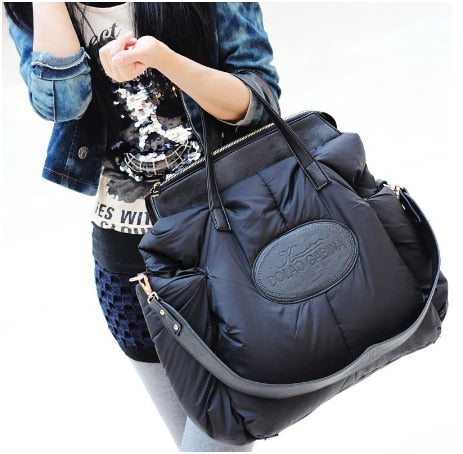 2021 Winter Space Cotton Bale Handbag Woman Casual Large Capacity Totes Bag Down Feather Padded Lady Shoulder Crossbody Bag