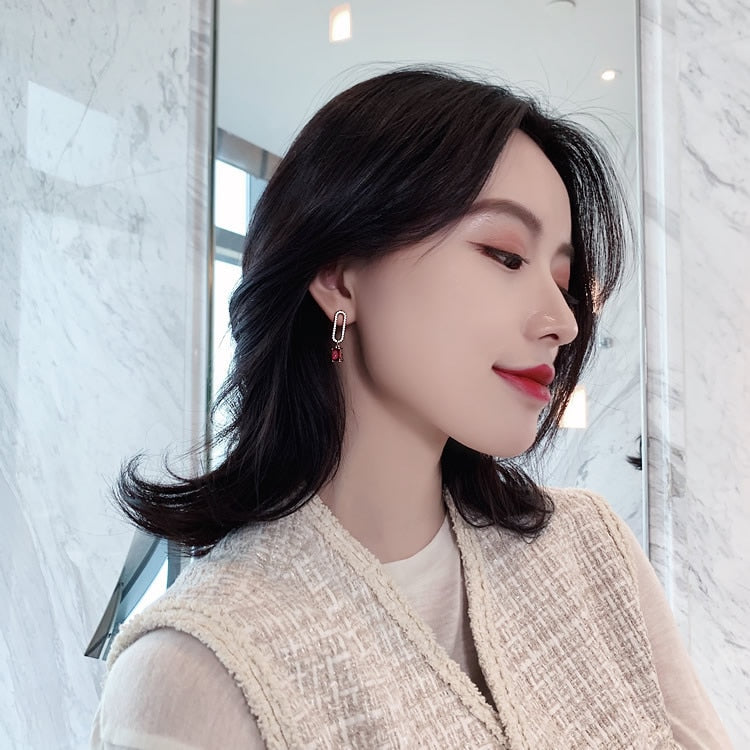 2019 New Arrival Korean Crystal Simple Red Earrings Trendy Geometric Women Dangle Drop Earrings Jewelry Earrings